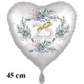 25 Jahre. Herzluftballon mit Helium zur Silbernen Hochzeit, 25-Ringe
