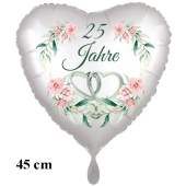 25 Jahre. 45 cm großer Herzluftballon mit Helium zur Silbernen Hochzeit, silverhearts