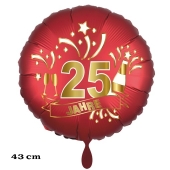 Luftballon aus Folie zum 25. Jahrestag und Jubiläum, 43 cm, rot,  inklusive Helium