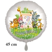 Luftballon Zahl 3 zum 3. Geburtstag, 43 cm, Dschungel mit Wildtieren