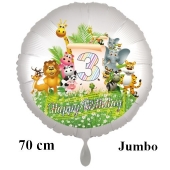 Luftballon Zahl 3 zum 3. Geburtstag, 70 cm, Dschungel mit Wildtieren