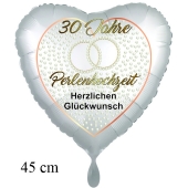 30 Jahre Perlenhochzeit - Herzlichen Glückwunsch, Luftballons aus Folie, 45 cm, Satinweiß
