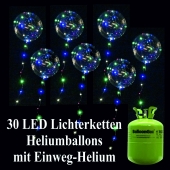 30 LED Lichterketten Heliumballons mit 2,2 Liter Helium-Einweg