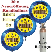 30 "Neueröffnung" Sternchen Rundballons aus Folie in Blau mit 3 Liter Ballongas