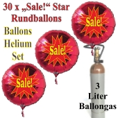 30 "Sale!" Star Rundballons aus Folie in Rot mit 3 Liter Ballongas