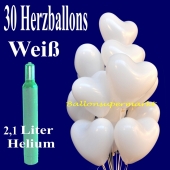 30 weiße Herzluftballons, Ballons Helium Set zur Hochzeit