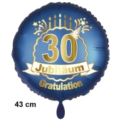 Luftballon aus Folie zum 30. Jahrestag und Jubiläum, 43 cm, blau, inklusive Helium