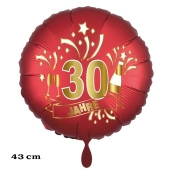 Luftballon aus Folie zum 30. Jahrestag und Jubiläum, 43 cm, rot, inklusive Helium