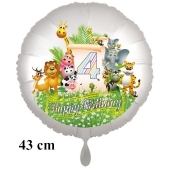 Luftballon Zahl 4 zum 4. Geburtstag, 43 cm, Dschungel mit Wildtieren