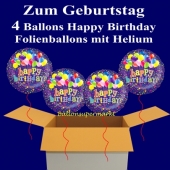 4 Ballons aus Folie mit Helium zum Geburtstag, Happy Birthday, Ballontrauben