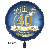 Luftballon aus Folie zum 40. Jahrestag und Jubiläum, 43 cm, blau,  inklusive Helium