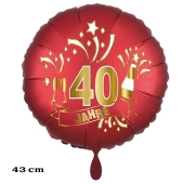 Luftballon aus Folie zum 40. Jahrestag und Jubiläum, 43 cm, rot,  inklusive Helium