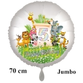 Luftballon Zahl 5 zum 5. Geburtstag, 70 cm, Dschungel mit Wildtieren
