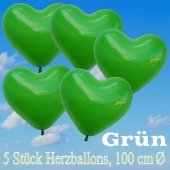 Große Herzluftballons, 100 cm, Grün, 5 Stück