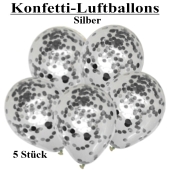 Konfetti-Luftballons 30 cm, Silber, 5 Stück