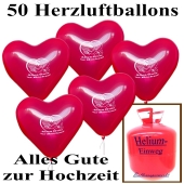 Ballons Helium Einweg Set, 50 Herzluftballons Alles Gute zur Hochzeit mit dem Helium Einwegbehälter