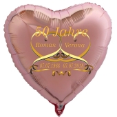 Herzballon aus Folie, Goldene Hochzeit, ros´gold, Mit Namen der Brautleute und Daten der Hochzeitstage