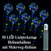 50 Leuchtzauber LED Heliumballons mit Lichterketten und 3 Liter Ballongas Mehrweg