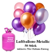 50 Luftballons Metallic mit dem 50er Helium-Einweg Tank