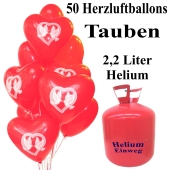 50 Herzluftballons Hochzeitstauben im Herz, 2,2 Liter Einweg-Helium, Ballons Helium Set Hochzeit