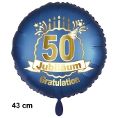 Luftballon aus Folie zum 50. Jahrestag und Jubiläum, 43 cm, blau,  inklusive Helium