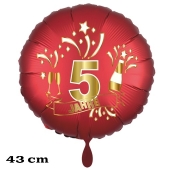 Luftballon aus Folie zum 5. Jahrestag und Jubiläum, 43 cm, rot, inklusive Helium