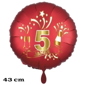 Luftballon aus Folie zum 5. Jahrestag und Jubiläum, 43 cm, rot,  inklusive Helium