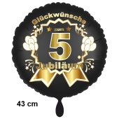 Luftballon aus Folie zum 5. Jahrestag und Jubiläum, 43 cm, schwarz, inklusive Helium