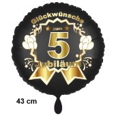 Luftballon aus Folie zum 5. Jahrestag und Jubiläum, 43 cm, schwarz,