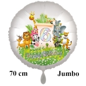 Luftballon Zahl 6 zum 6. Geburtstag, 70 cm, Dschungel mit Wildtieren