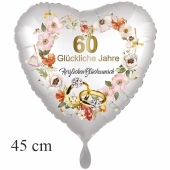 60 glückliche Jahre, Diamanthochzeit, Herzluftballon 45 cm