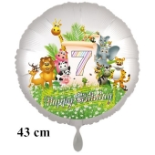 Luftballon Zahl 7 zum 7. Geburtstag, 43 cm, Dschungel mit Wildtieren