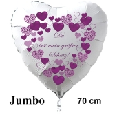 Großer Herzluftballon in Weiß "Du bist mein größter Schatz!" zum Valentinstag
