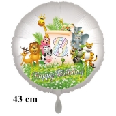 Luftballon Zahl 8 zum 8. Geburtstag, 43 cm, Dschungel mit Wildtieren