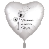 Für immer in unseren Herzen. Pusteblume. Herzluftballon. 45 cm inklusive Helium