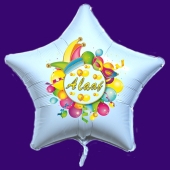 Alaaf, Luftballon aus Folie, Folienballon mit Ballongas, Sternballon weiß zu Karneval