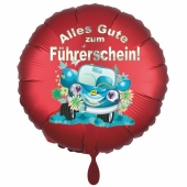 Alles Gute zum Führerschein! Satinroter Luftballon, 45 cm, inklusive Helium
