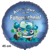 Alles Gute zum Führerschein! Satinbaluer Luftballon, 45 cm, inklusive Helium