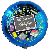 Alles Gute zum Schulanfang! Blauer Luftballon mit Schultafel, inklusive Helium-Ballongas