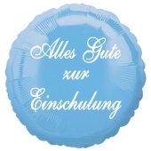 Alles Gute zur Einschulung. Hellblauer Luftballon aus Folie, 45 cm, mit Helium zum Schulanfang