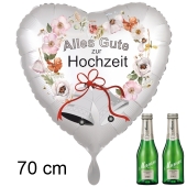 Hochzeitsglückwünsche: Riesenluftballon Herz, Alles Gute zur Hochzeit und 2 Mumm Piccolos