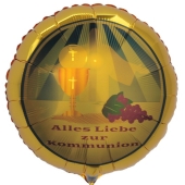 Goldener Luftballon aus Folie,: Alles Liebe zur Kommunion
