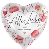 Alles Liebe zum Geburtstag, Herzballon aus Folie mit Helium