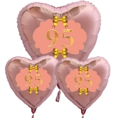 Ballon-Bouquet Herzluftballons aus Folie, Rosegold, zum 95. Geburtstag, Rosa-Gold