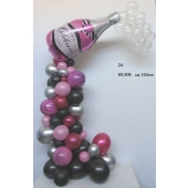 Wunderschöne Luftballon-Deko mit Sektflasche in Pink-Silber-Schwarz