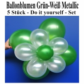 Blumen aus Luftballons, Ballonblumen-Set, Grün-Weiß-Metallic, 5 Stück