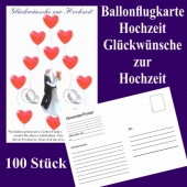 Ballonflugkarten Hochzeit, Glückwünsche zur Hochzeit, Luftballons mit Karten zur Hochzeit steigen lassen, 100 Karten