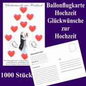 Ballonflugkarten Hochzeit, Glückwünsche zur Hochzeit, Luftballons mit Karten zur Hochzeit steigen lassen, 1000 Karten
