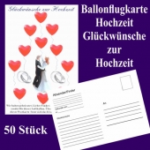 Ballonflugkarten Hochzeit, Glückwünsche zur Hochzeit, Luftballons mit Karten zur Hochzeit steigen lassen, 50 Karten