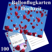 Ballonflugkarte Hochzeit - Herzluftballons Folie - 100 Stück